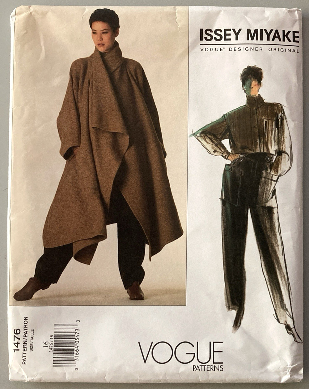 UNCUT Vogue 1476 Issey Miyake Design Original Draped Wrap Coat Shirt Pants Sz 16